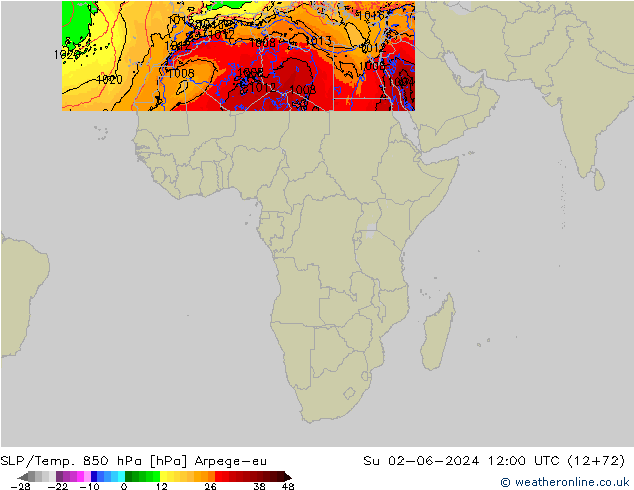 SLP/Temp. 850 hPa Arpege-eu Dom 02.06.2024 12 UTC