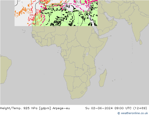 Height/Temp. 925 hPa Arpege-eu Dom 02.06.2024 09 UTC