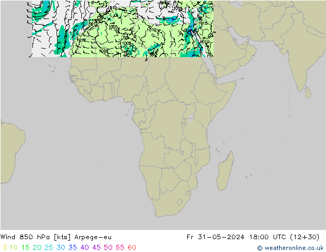 wiatr 850 hPa Arpege-eu pt. 31.05.2024 18 UTC