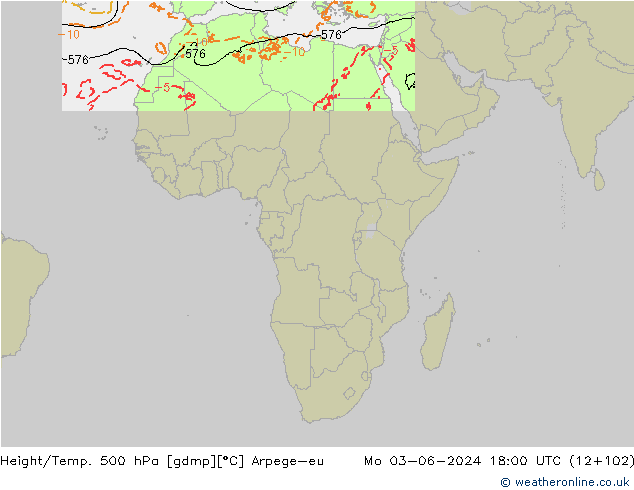 Height/Temp. 500 hPa Arpege-eu Po 03.06.2024 18 UTC