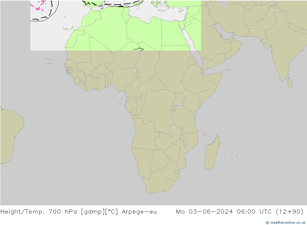 Height/Temp. 700 hPa Arpege-eu Seg 03.06.2024 06 UTC