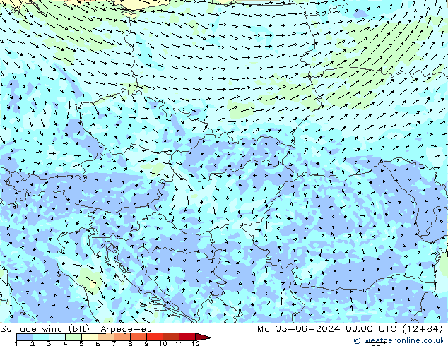 Vent 10 m (bft) Arpege-eu lun 03.06.2024 00 UTC
