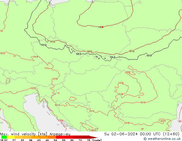 Max. wind velocity Arpege-eu Su 02.06.2024 00 UTC