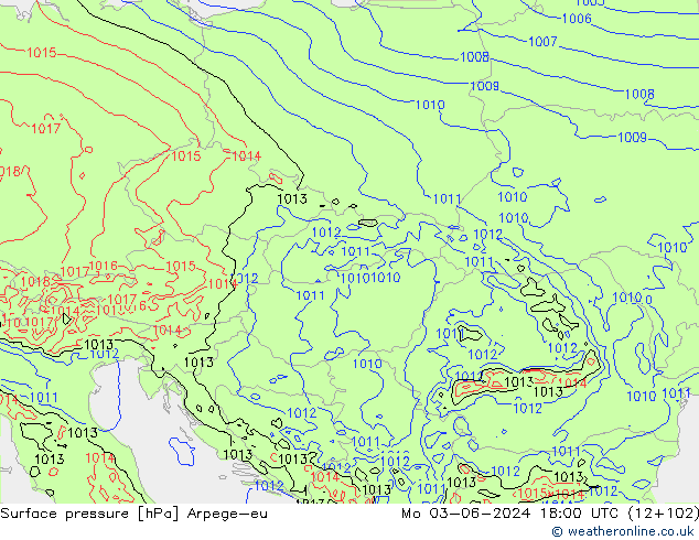 Surface pressure Arpege-eu Mo 03.06.2024 18 UTC