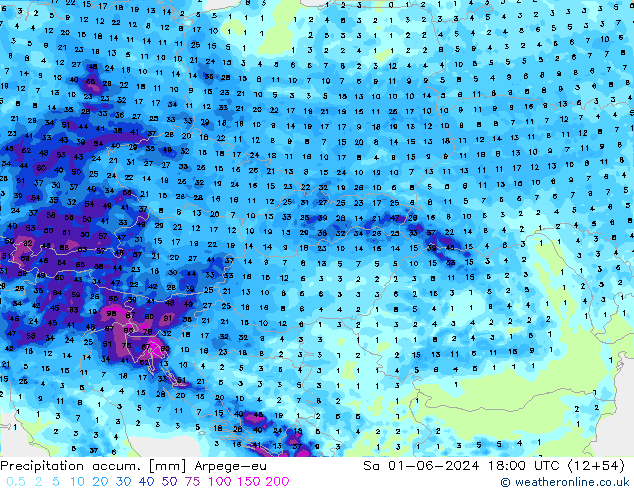 Precipitation accum. Arpege-eu sab 01.06.2024 18 UTC