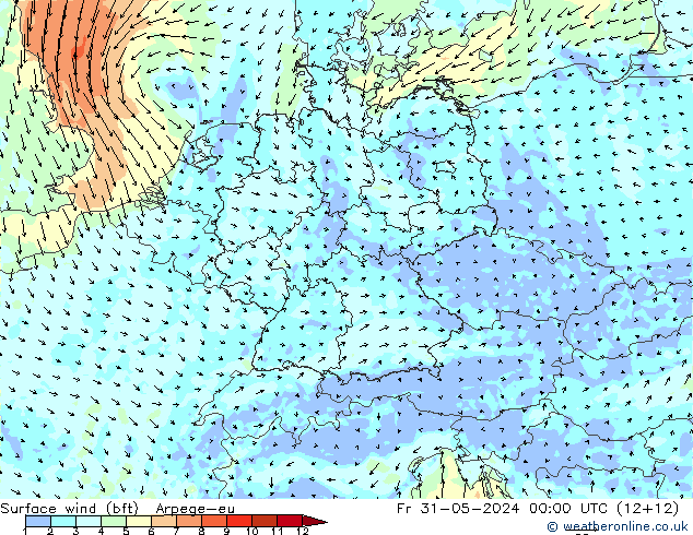 Bodenwind (bft) Arpege-eu Fr 31.05.2024 00 UTC