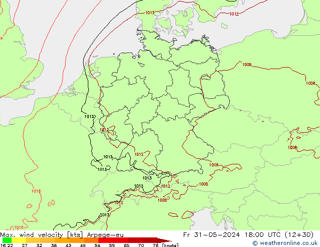 Max. wind velocity Arpege-eu Fr 31.05.2024 18 UTC