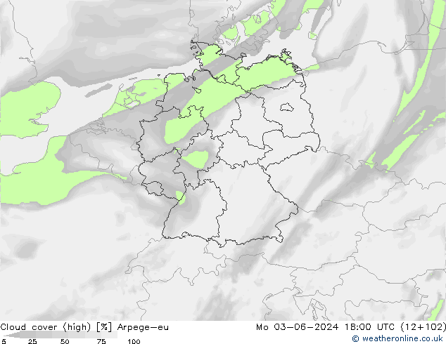 vysoký oblak Arpege-eu Po 03.06.2024 18 UTC
