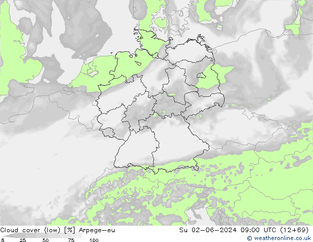 Bulutlar (düşük) Arpege-eu Paz 02.06.2024 09 UTC