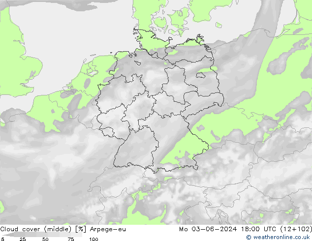 nuvens (médio) Arpege-eu Seg 03.06.2024 18 UTC