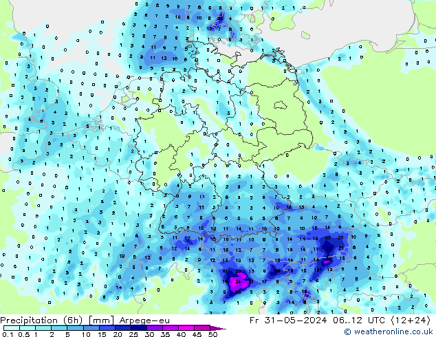 Yağış (6h) Arpege-eu Cu 31.05.2024 12 UTC