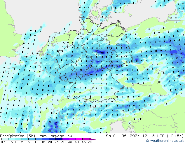 Precipitation (6h) Arpege-eu So 01.06.2024 18 UTC