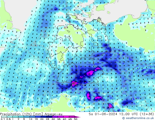 Précipitation (12h) Arpege-eu sam 01.06.2024 00 UTC