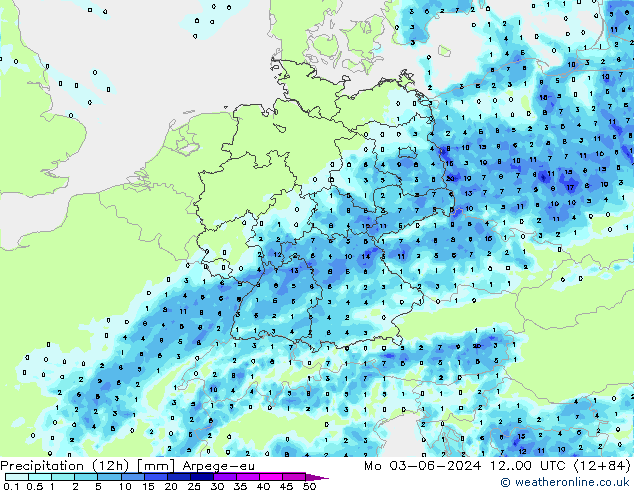 Precipitazione (12h) Arpege-eu lun 03.06.2024 00 UTC