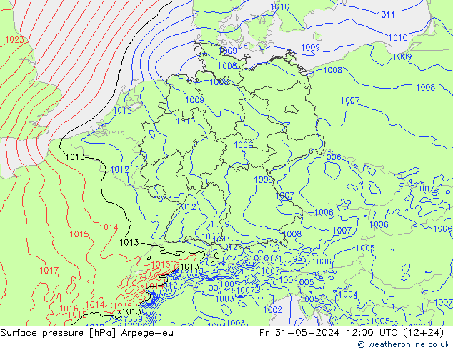 地面气压 Arpege-eu 星期五 31.05.2024 12 UTC