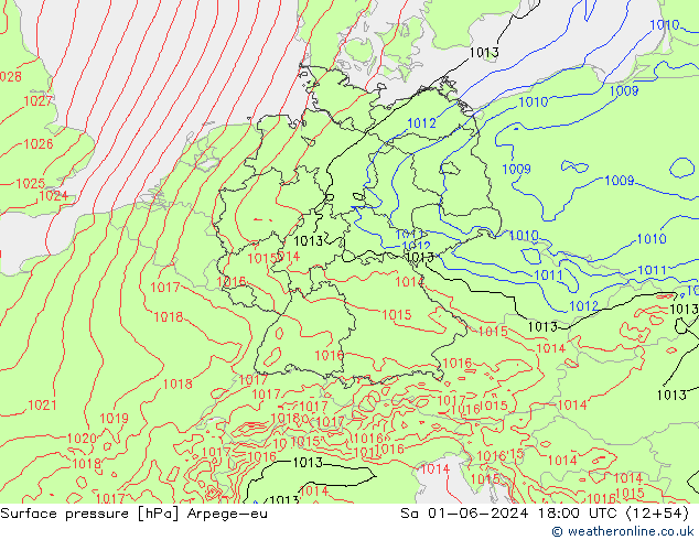 Surface pressure Arpege-eu Sa 01.06.2024 18 UTC