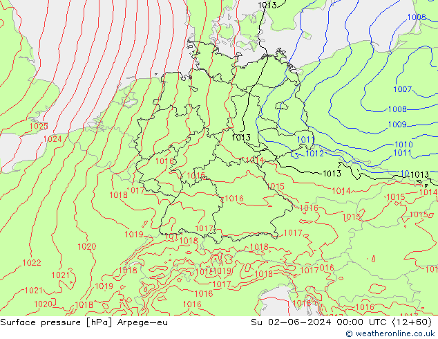 Surface pressure Arpege-eu Su 02.06.2024 00 UTC