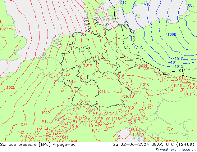 Surface pressure Arpege-eu Su 02.06.2024 09 UTC