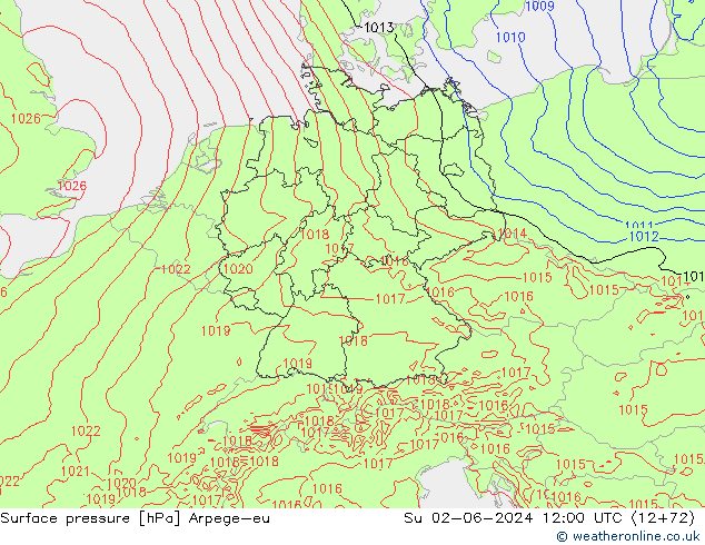 Presión superficial Arpege-eu dom 02.06.2024 12 UTC