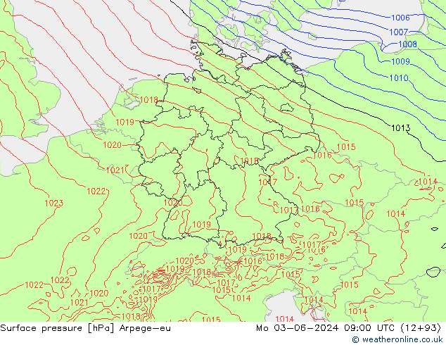 Surface pressure Arpege-eu Mo 03.06.2024 09 UTC