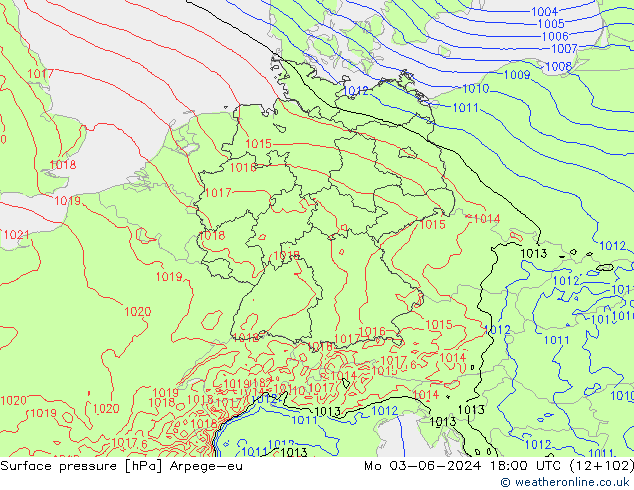 приземное давление Arpege-eu пн 03.06.2024 18 UTC