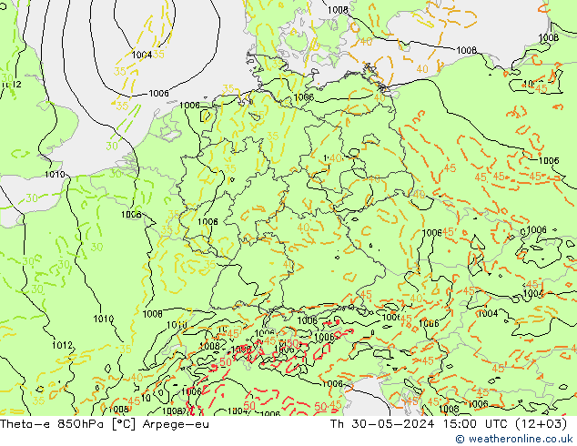 Theta-e 850hPa Arpege-eu Per 30.05.2024 15 UTC