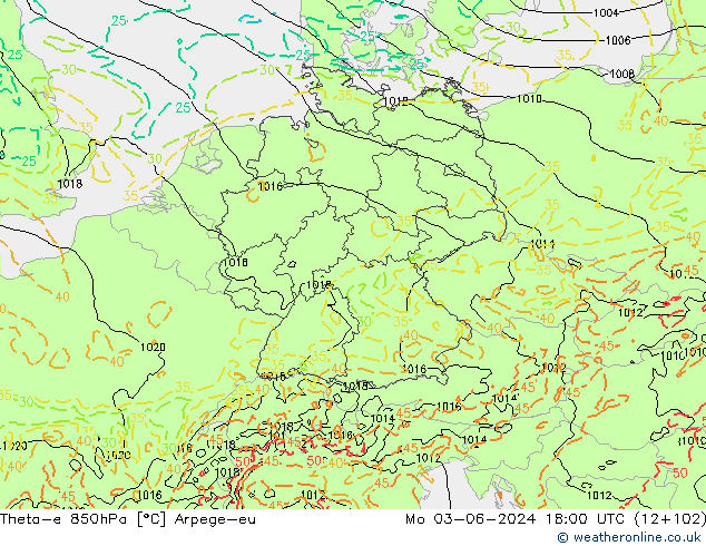 Theta-e 850hPa Arpege-eu Pzt 03.06.2024 18 UTC