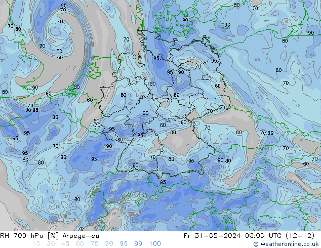 RH 700 hPa Arpege-eu Fr 31.05.2024 00 UTC