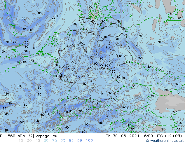 RH 850 hPa Arpege-eu  30.05.2024 15 UTC