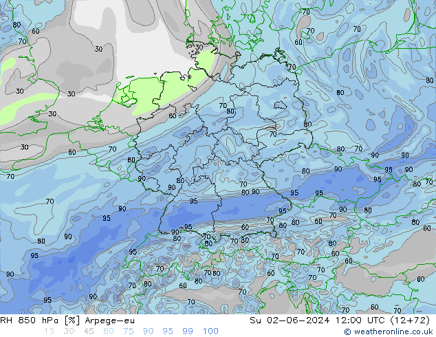 RH 850 hPa Arpege-eu Su 02.06.2024 12 UTC