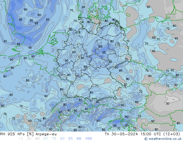 RH 925 hPa Arpege-eu Th 30.05.2024 15 UTC