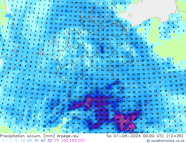 Precipitation accum. Arpege-eu Sa 01.06.2024 00 UTC