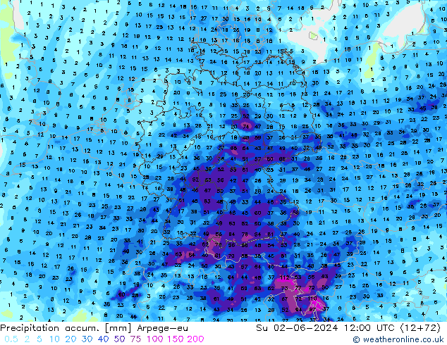 Precipitation accum. Arpege-eu Ne 02.06.2024 12 UTC