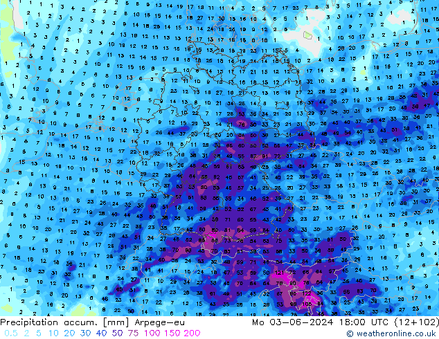 Precipitation accum. Arpege-eu  03.06.2024 18 UTC