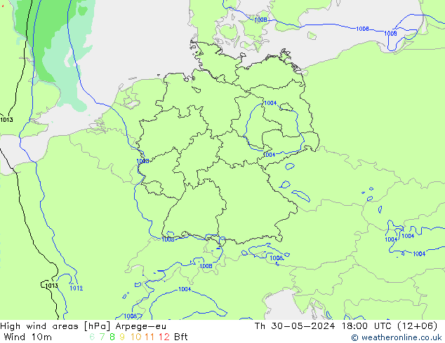 High wind areas Arpege-eu  30.05.2024 18 UTC