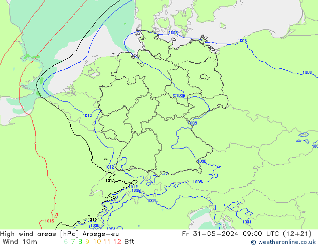 High wind areas Arpege-eu Fr 31.05.2024 09 UTC