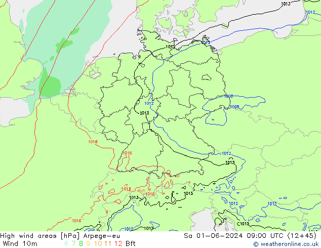 Windvelden Arpege-eu za 01.06.2024 09 UTC