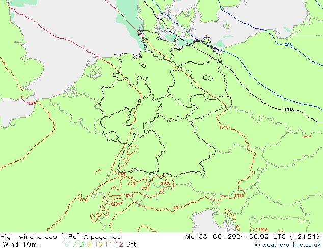 High wind areas Arpege-eu пн 03.06.2024 00 UTC