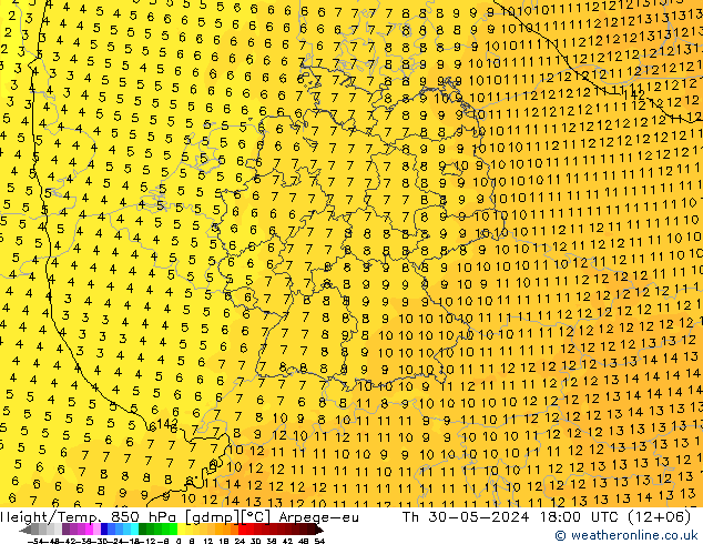 Height/Temp. 850 hPa Arpege-eu Qui 30.05.2024 18 UTC