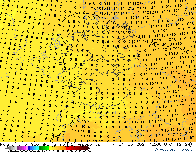 Height/Temp. 850 hPa Arpege-eu Fr 31.05.2024 12 UTC