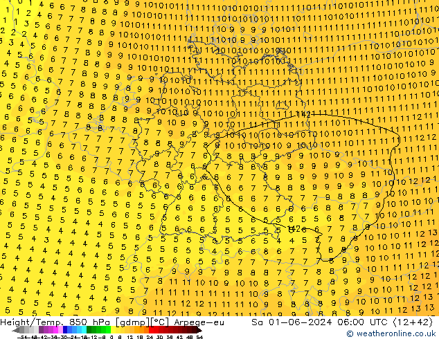 Height/Temp. 850 hPa Arpege-eu Sa 01.06.2024 06 UTC