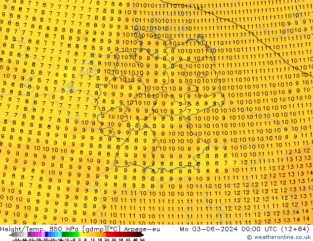 Height/Temp. 850 hPa Arpege-eu Mo 03.06.2024 00 UTC