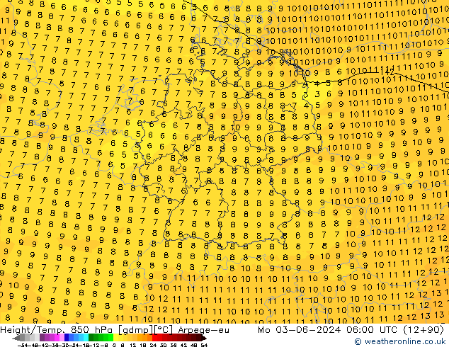 Height/Temp. 850 hPa Arpege-eu Po 03.06.2024 06 UTC