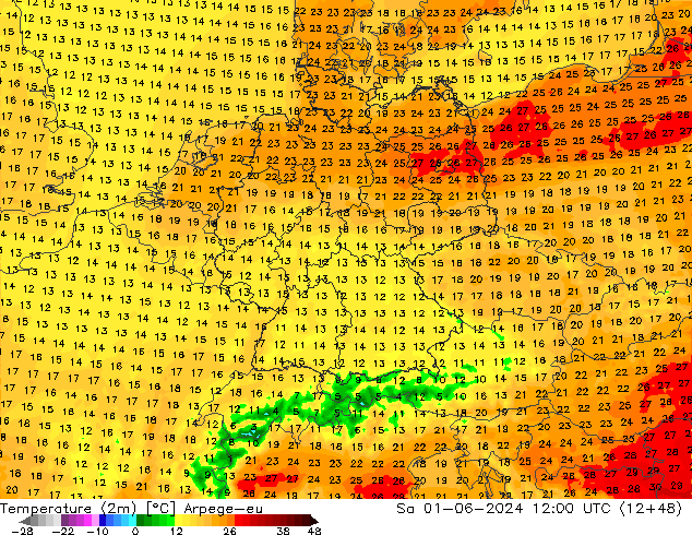 Temperatura (2m) Arpege-eu Sáb 01.06.2024 12 UTC