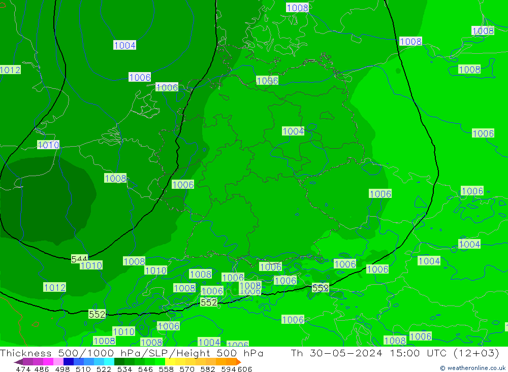 Thck 500-1000hPa Arpege-eu  30.05.2024 15 UTC