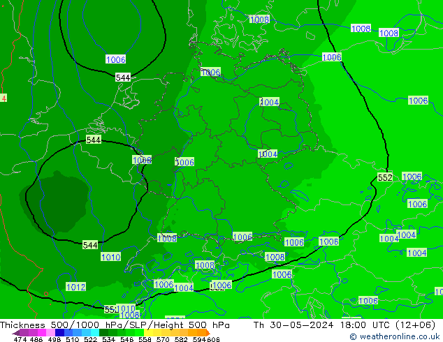 Schichtdicke 500-1000 hPa Arpege-eu Do 30.05.2024 18 UTC