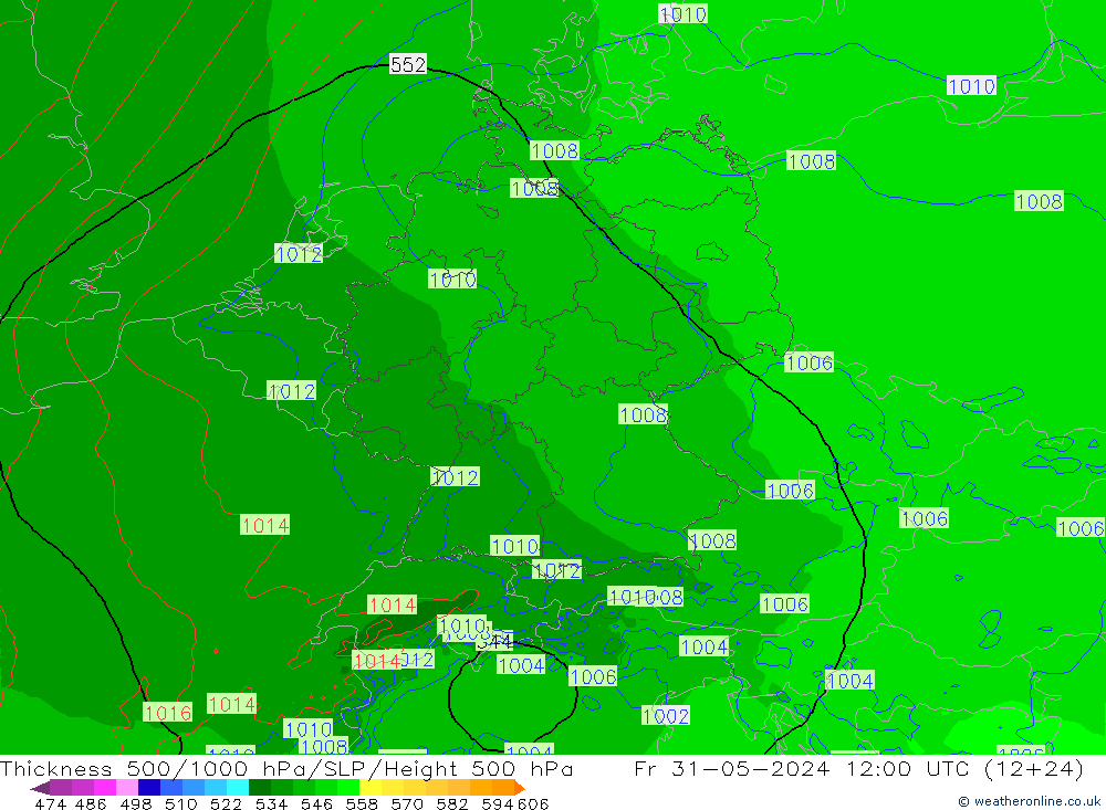 Thck 500-1000hPa Arpege-eu Fr 31.05.2024 12 UTC