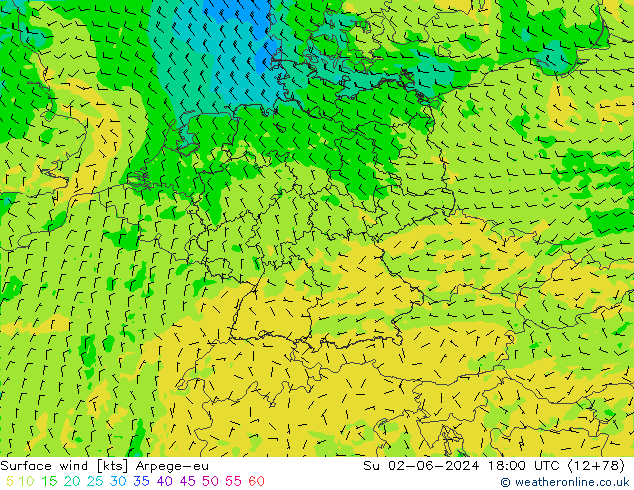 Surface wind Arpege-eu Su 02.06.2024 18 UTC