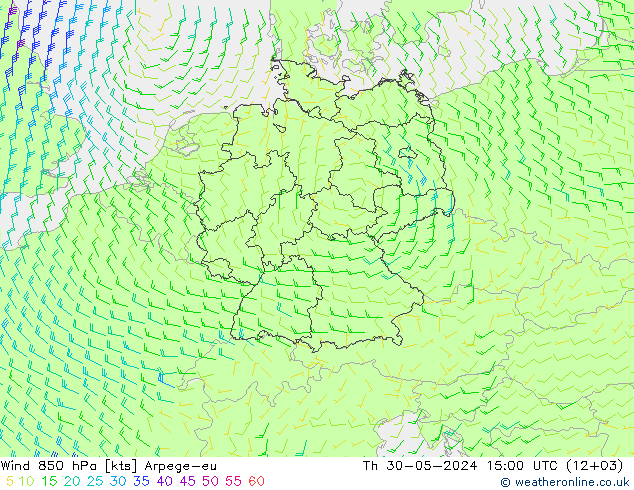 Wind 850 hPa Arpege-eu Do 30.05.2024 15 UTC