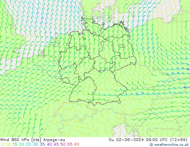 Vent 850 hPa Arpege-eu dim 02.06.2024 09 UTC